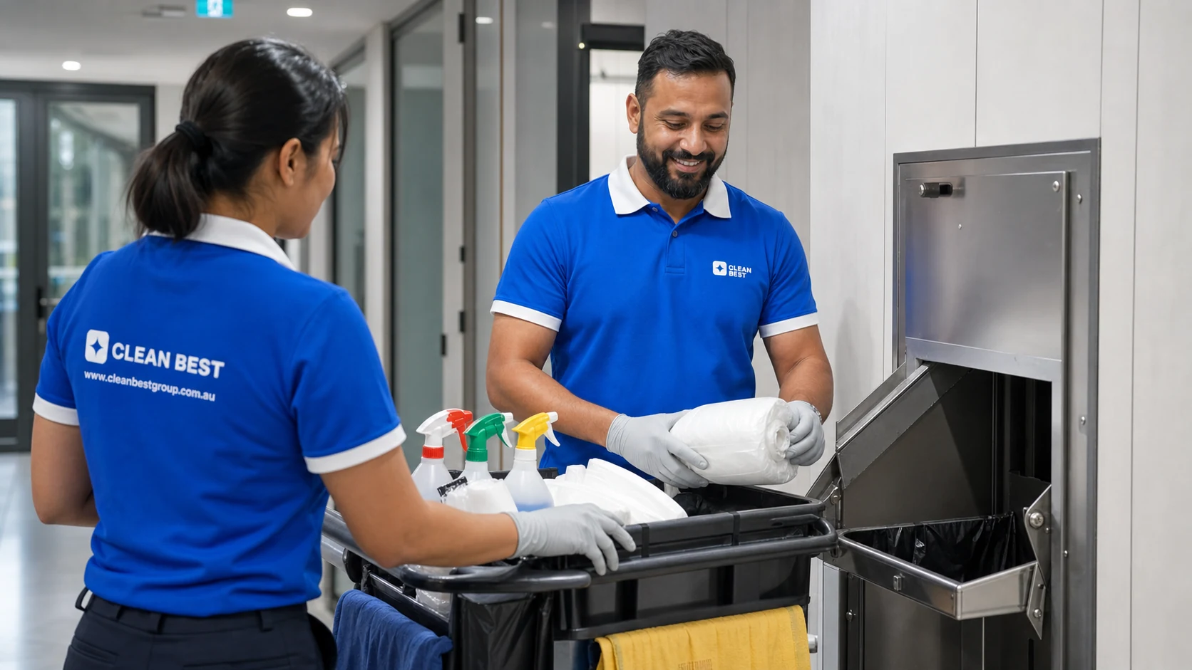 Clean Best cleaner mopping an apartment tower lobby in the evening in Norwest NSW